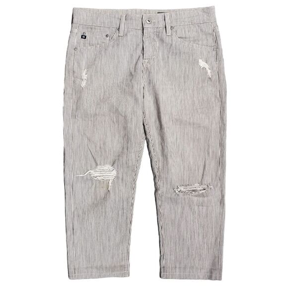 AG ADRIANO GOLDSCHMIED Jeans Womens 28R Brown THE EX-BOYFRIEND Stripes Distress - Picture 1 of 8